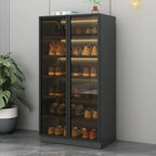 Glam Grey/White Shoe Cabinet with Glass Doors