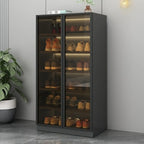 Glam Grey/White Shoe Cabinet with Glass Doors