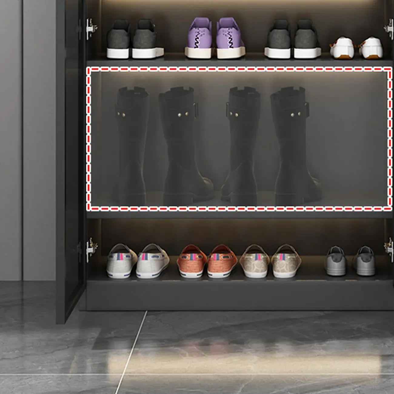 Glam Grey/White Shoe Cabinet with Glass Doors