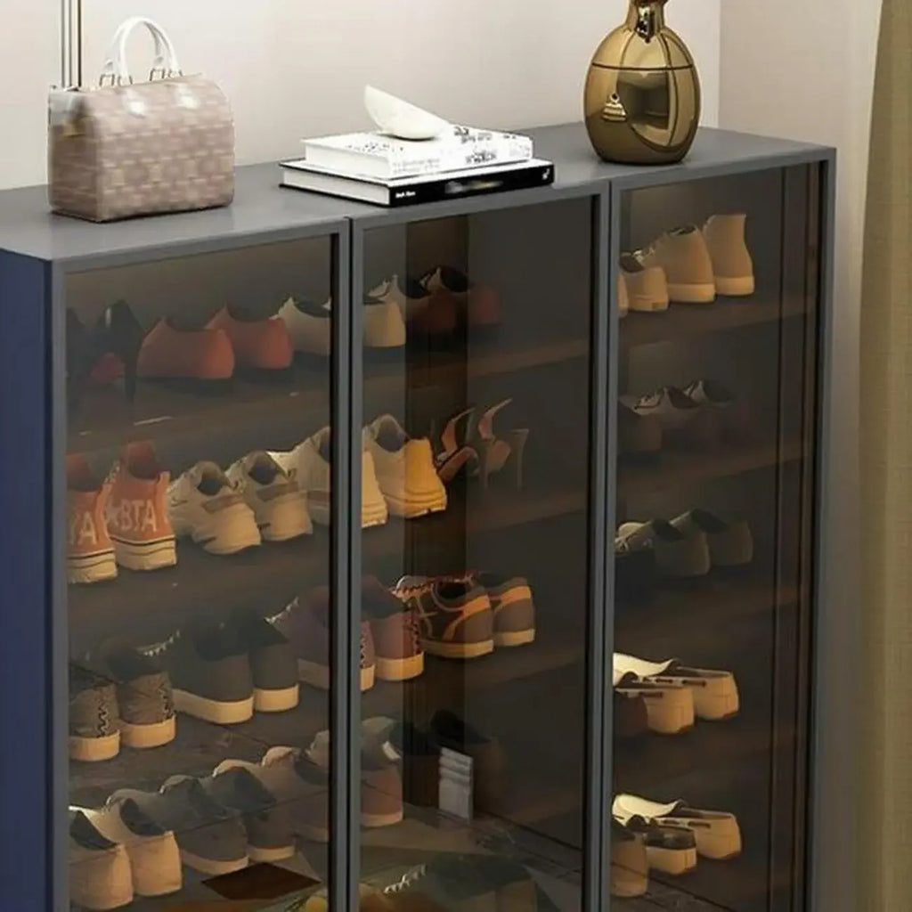 Glam Grey/White Shoe Cabinet with Glass Doors