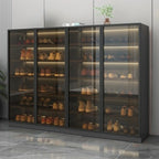 Glam Grey/White Shoe Cabinet with Glass Doors
