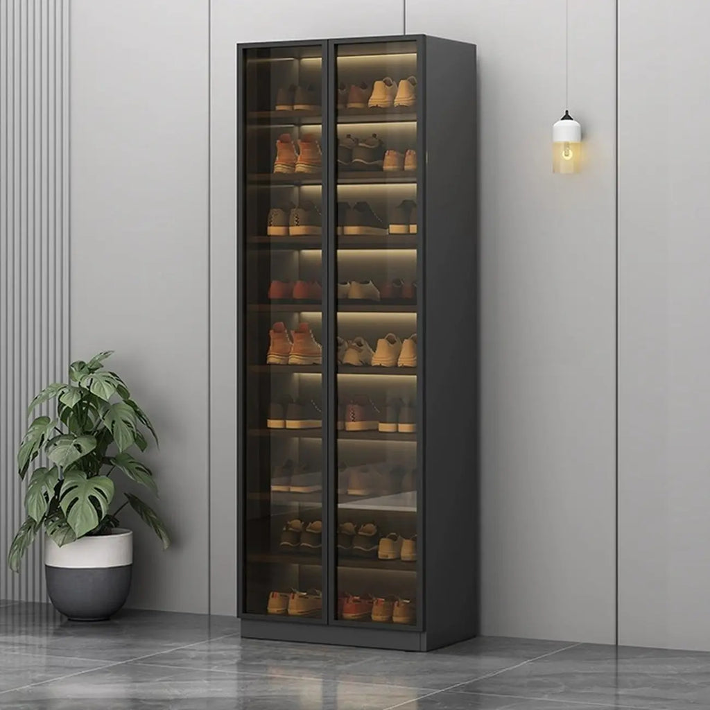 Glam Grey/White Shoe Cabinet with Glass Doors