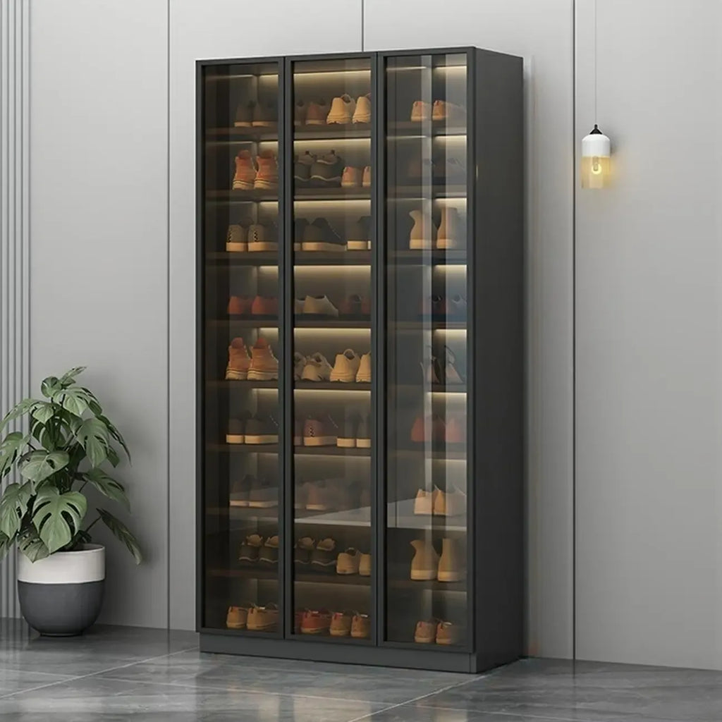 Glam Grey/White Shoe Cabinet with Glass Doors
