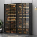 Glam Grey/White Shoe Cabinet with Glass Doors