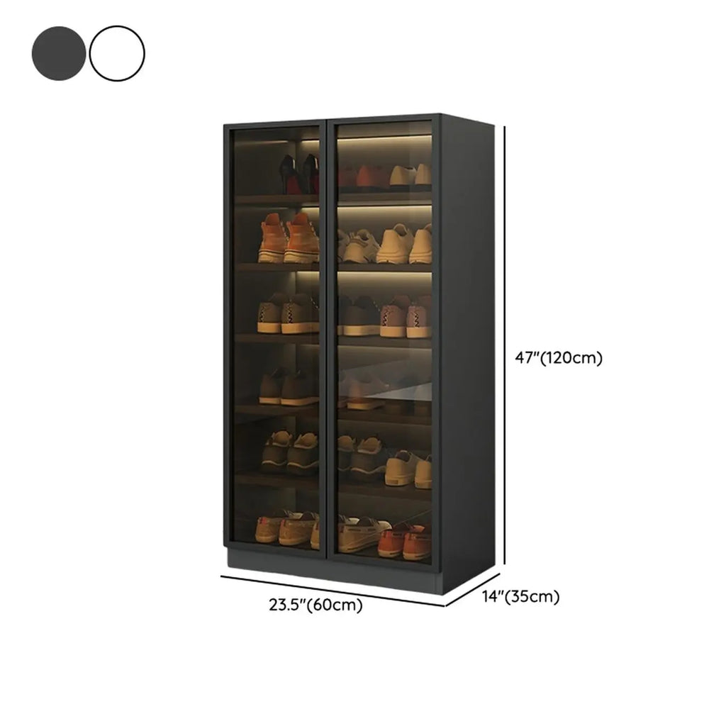 Glam Grey/White Shoe Cabinet with Glass Doors