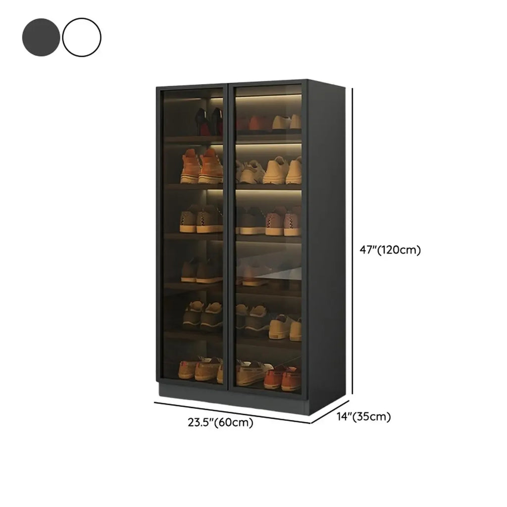 Glam Grey/White Shoe Cabinet with Glass Doors