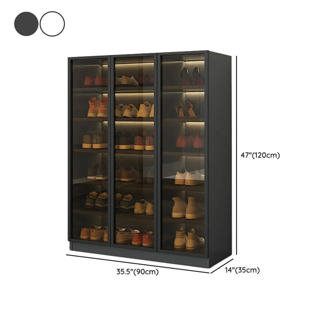 Glam Grey/White Shoe Cabinet with Glass Doors