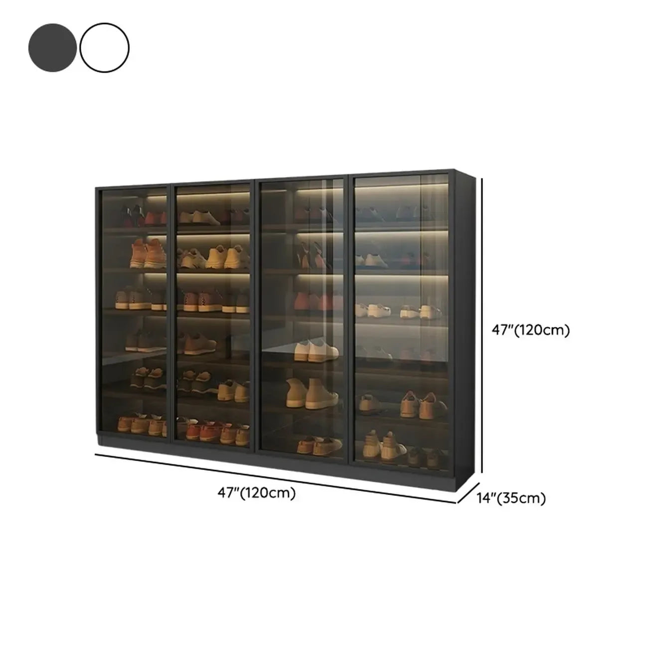 Glam Grey/White Shoe Cabinet with Glass Doors