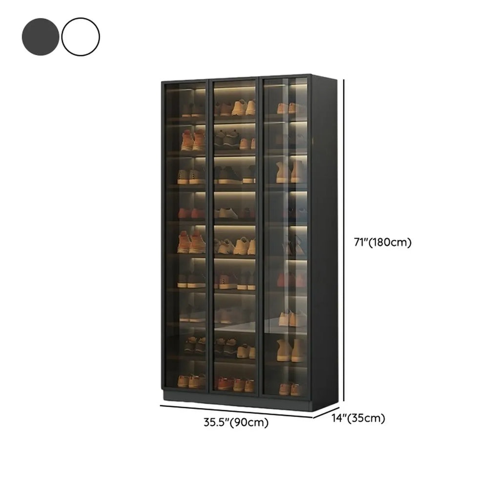 Glam Grey/White Shoe Cabinet with Glass Doors