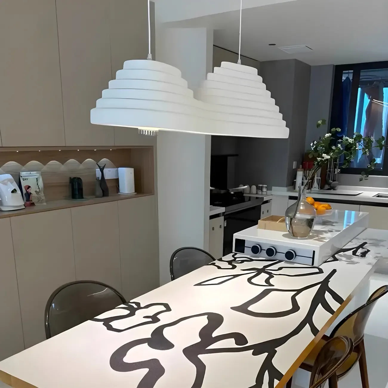 Geometric Large White 2-Light Island Pendant Light