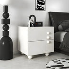 White Wood High-Gloss 2-Drawer Nightstand with Sphere Legs