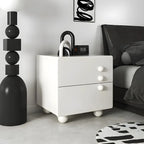 White Wood High-Gloss 2-Drawer Nightstand with Sphere Legs