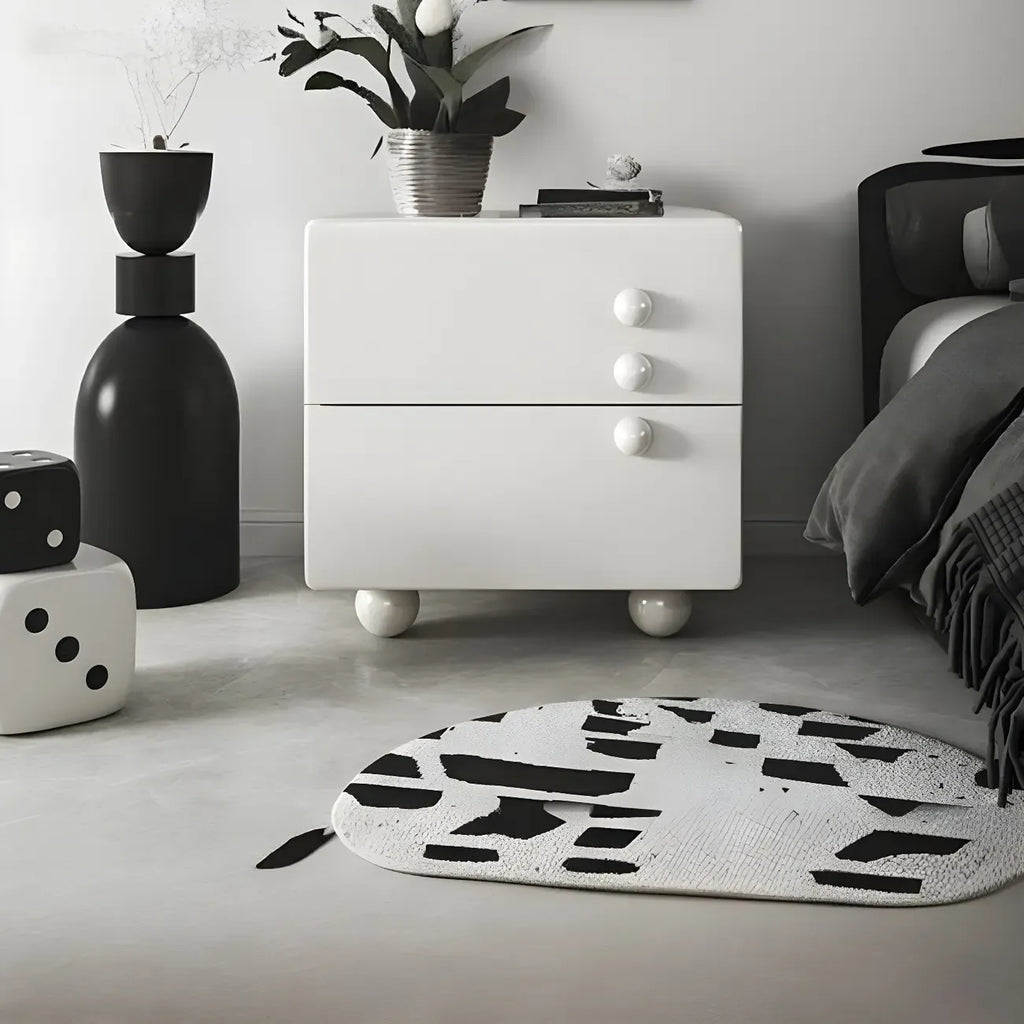 White Wood High-Gloss 2-Drawer Nightstand with Sphere Legs