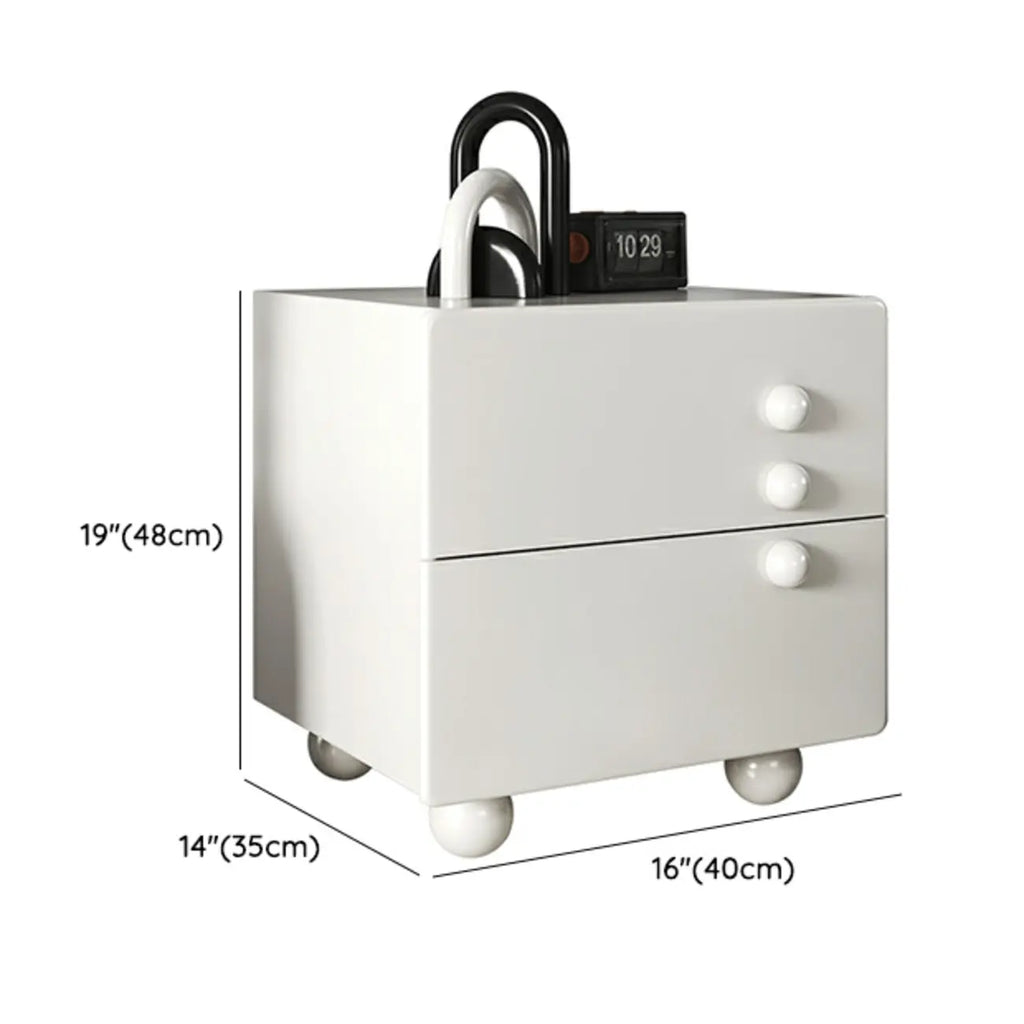 White Wood High-Gloss 2-Drawer Nightstand with Sphere Legs