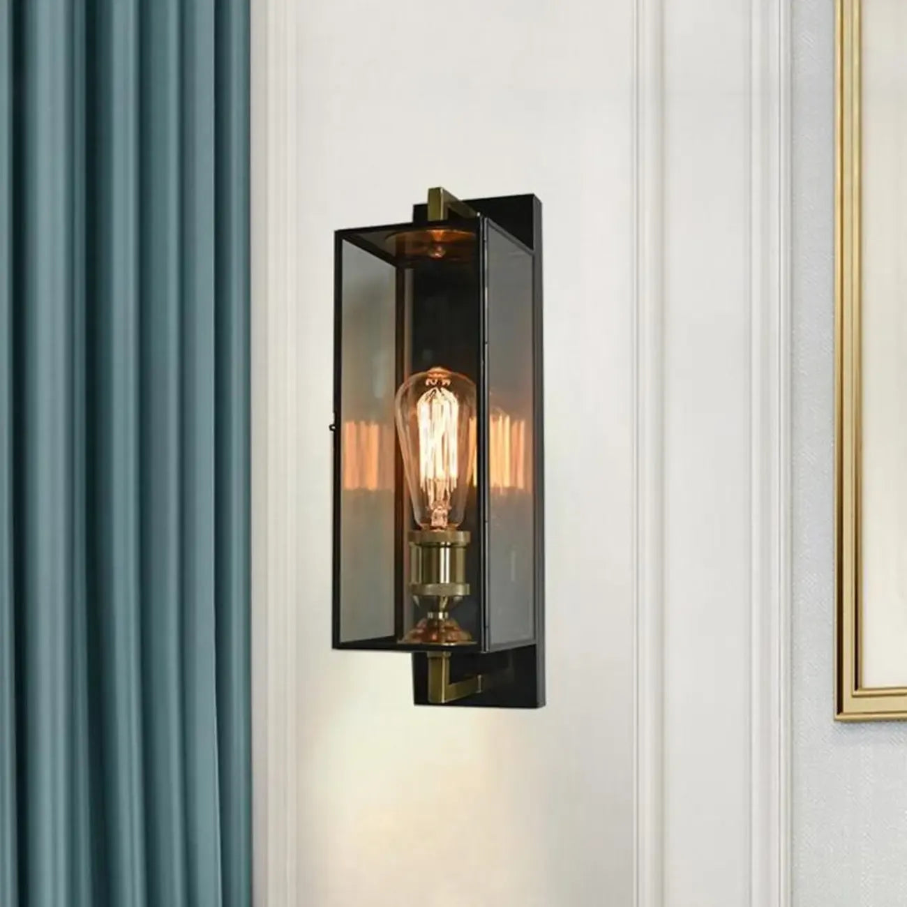 Gold Glass Small Black Modern Geometric LED Wall Sconce
