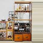 Industrial Metal Wine Rack Floor Design for Bottles & Glasses