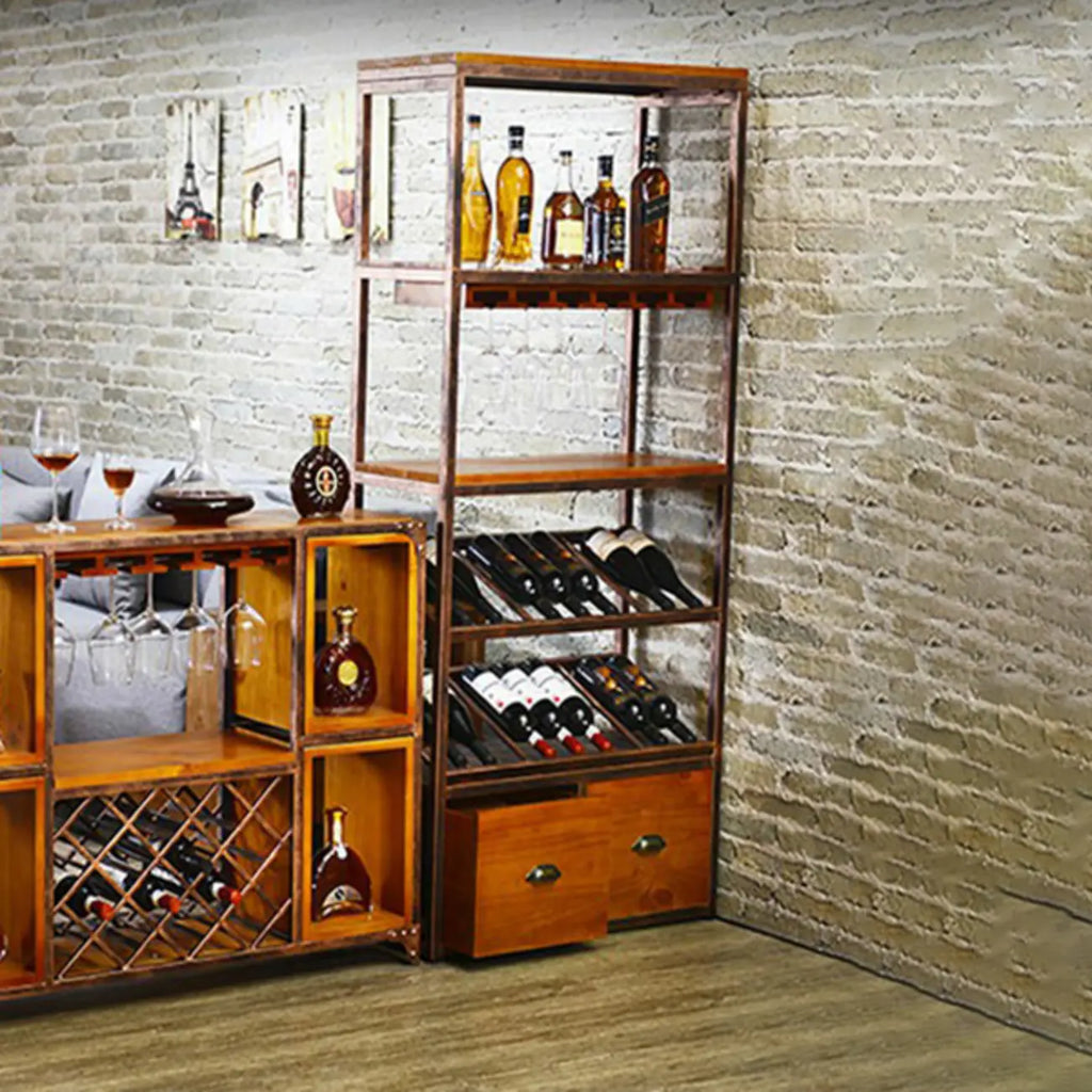 Industrial Metal Wine Rack Floor Design for Bottles & Glasses