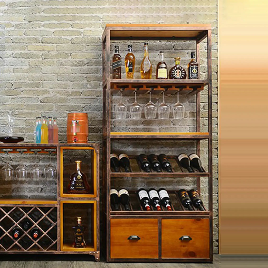 Industrial Metal Wine Rack Floor Design for Bottles & Glasses