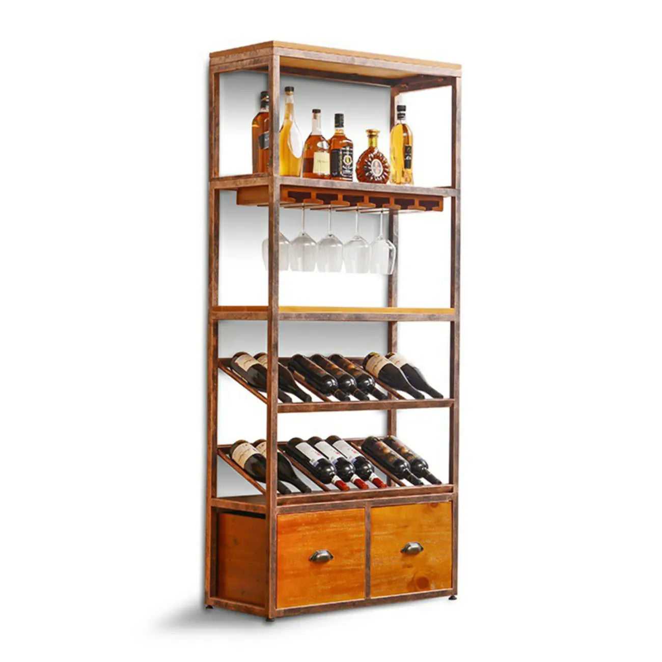 Industrial Metal Wine Rack Floor Design for Bottles & Glasses