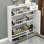 Entryway White Wooden Narrow Shoe Storage Cabinet