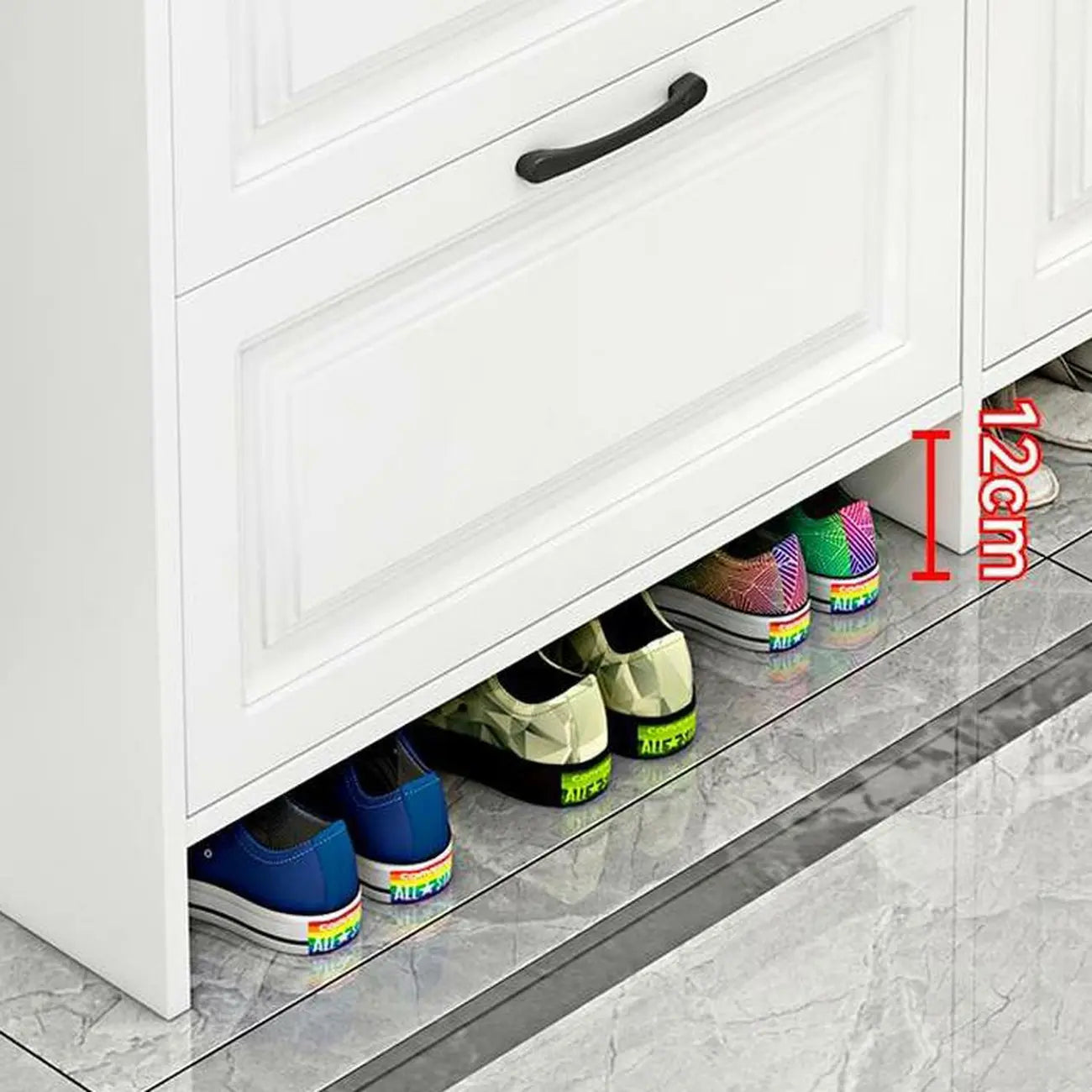Entryway White Wooden Narrow Shoe Storage Cabinet