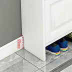 Entryway White Wooden Narrow Shoe Storage Cabinet