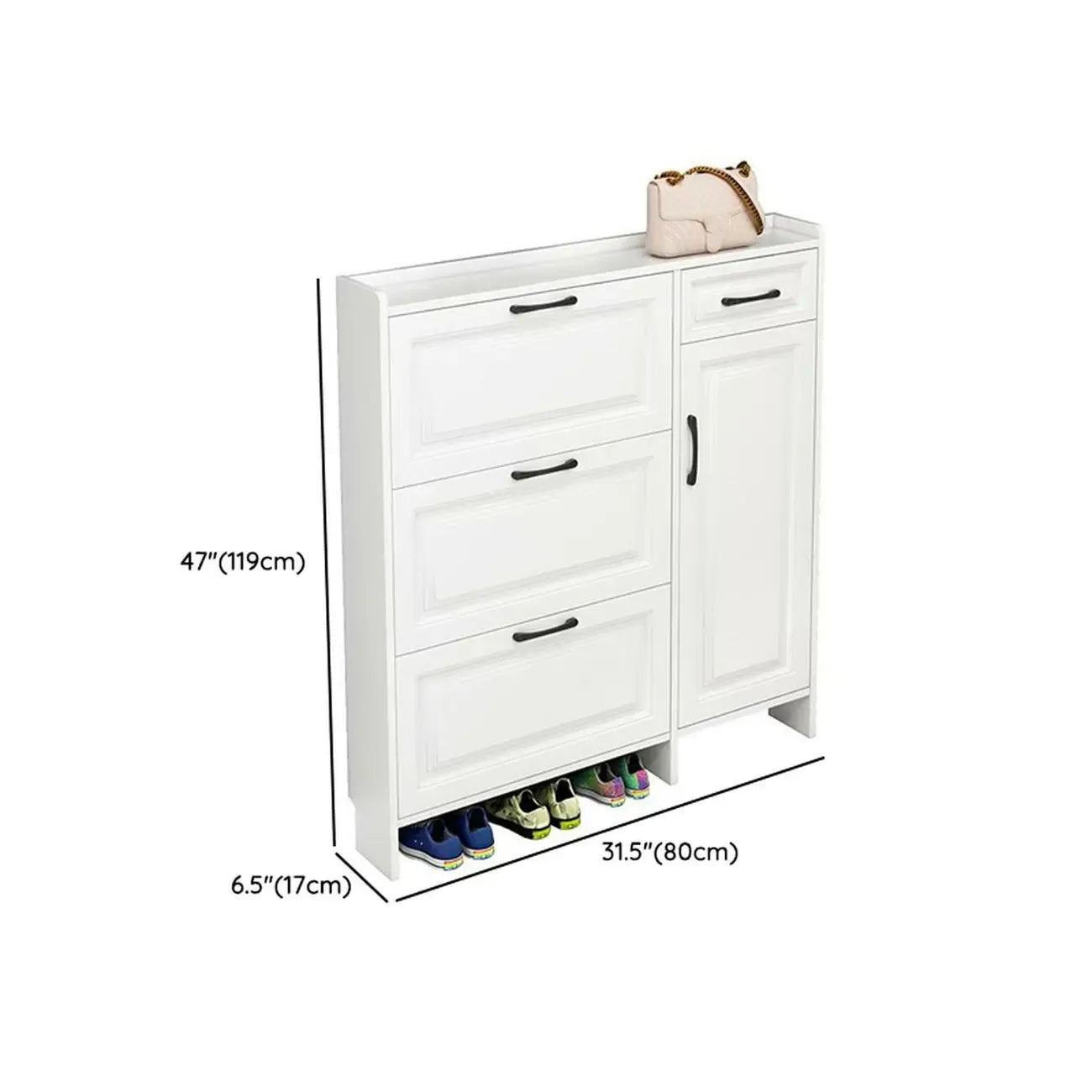 Entryway White Wooden Narrow Shoe Storage Cabinet