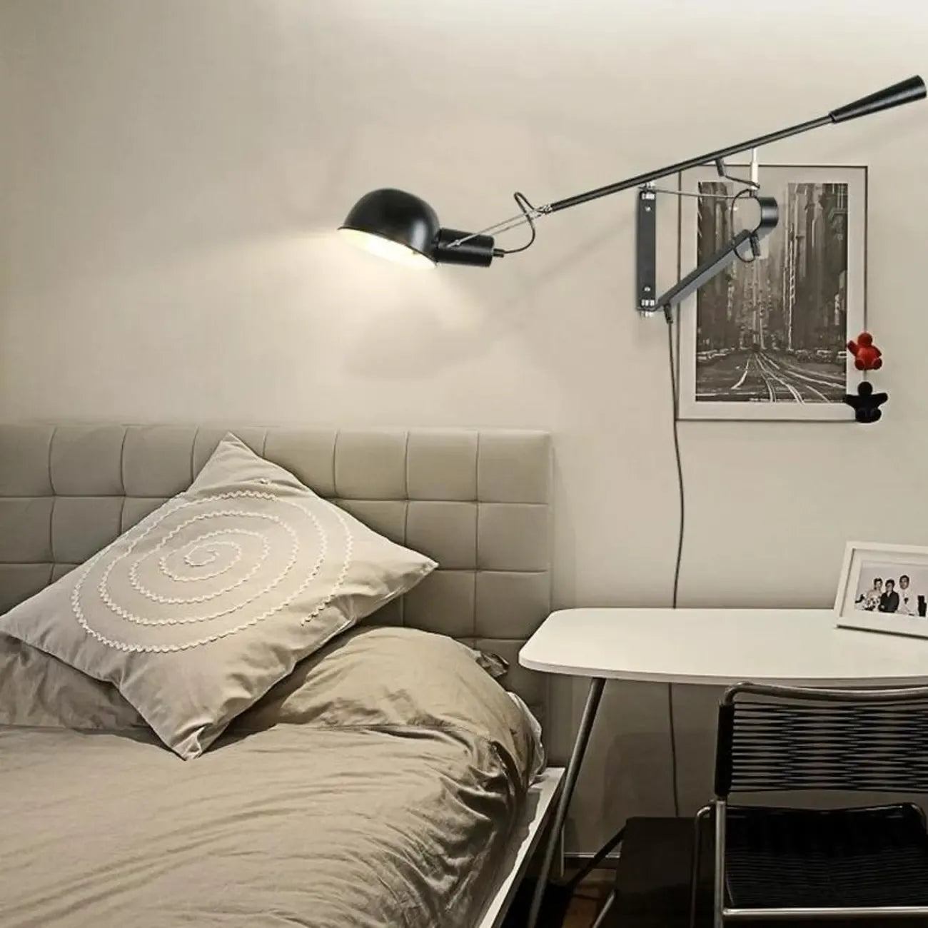 Geometric Metal Black Adjustable Swing Arm Wall Light