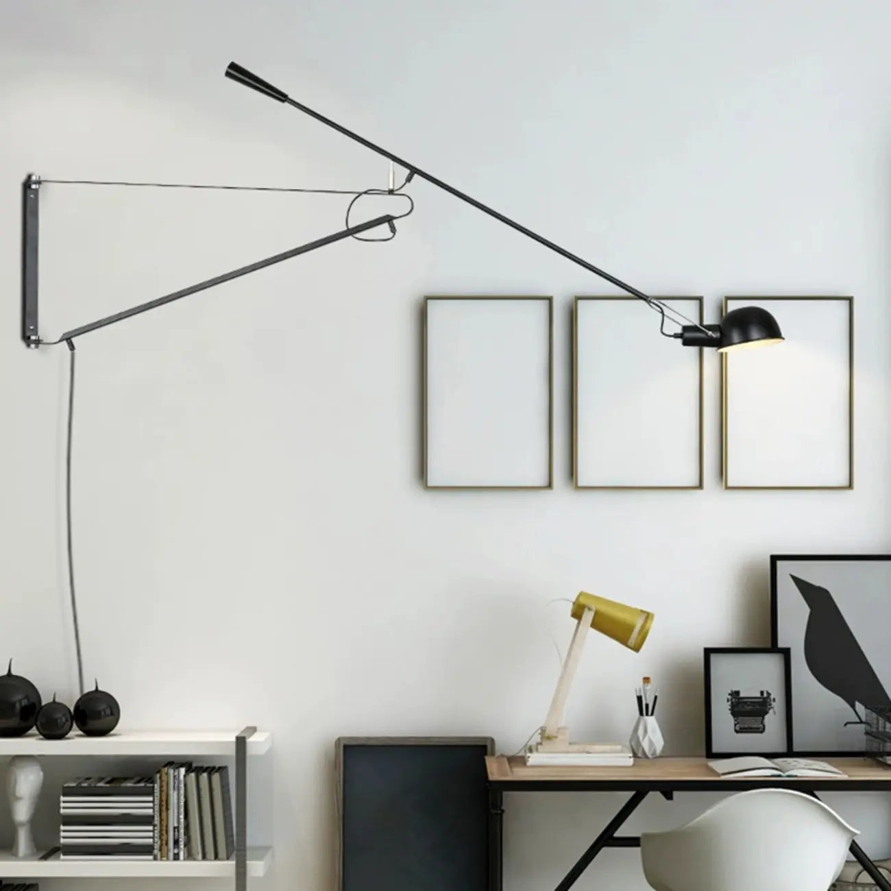 Geometric Metal Black Adjustable Swing Arm Wall Light