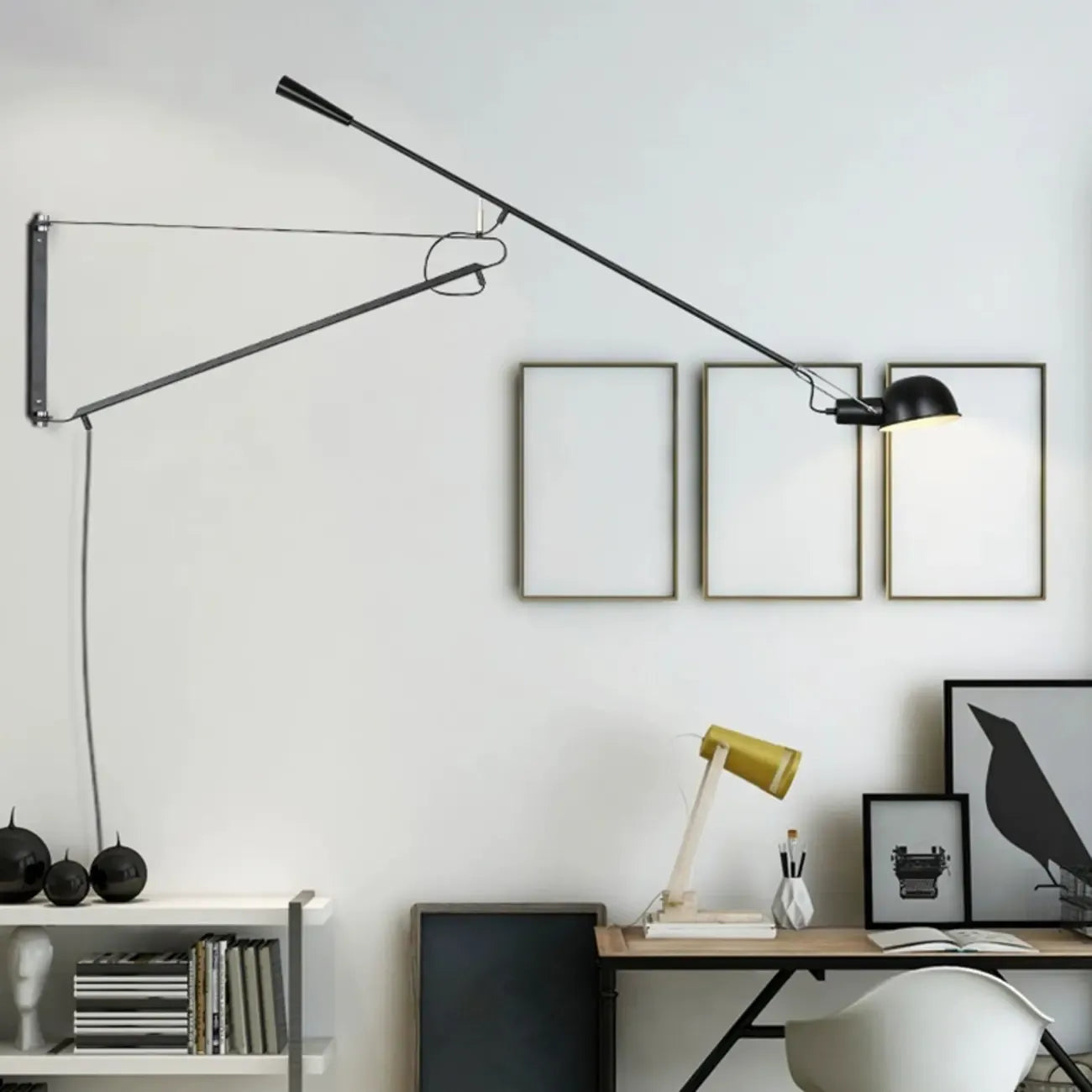 Geometric Metal Black Adjustable Swing Arm Wall Light