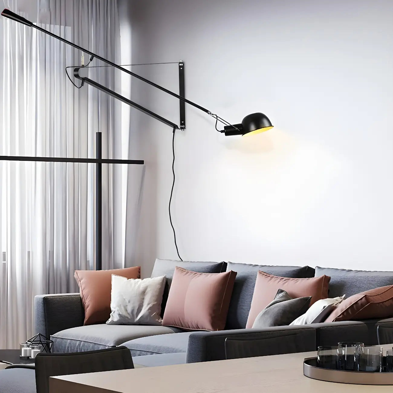 Geometric Metal Black Adjustable Swing Arm Wall Light