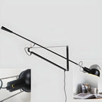 Geometric Metal Black Adjustable Swing Arm Wall Light