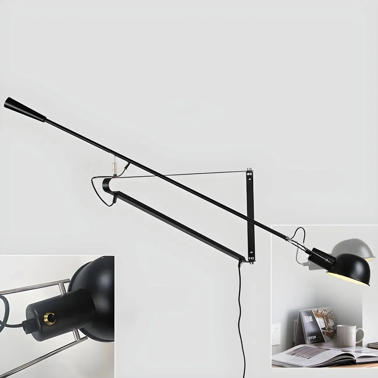 Geometric Metal Black Adjustable Swing Arm Wall Light