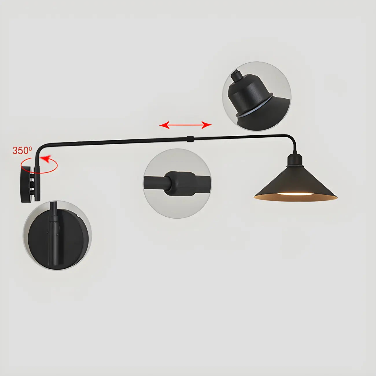 Simple Black Metal Adjustable Swing Arm Wall Light