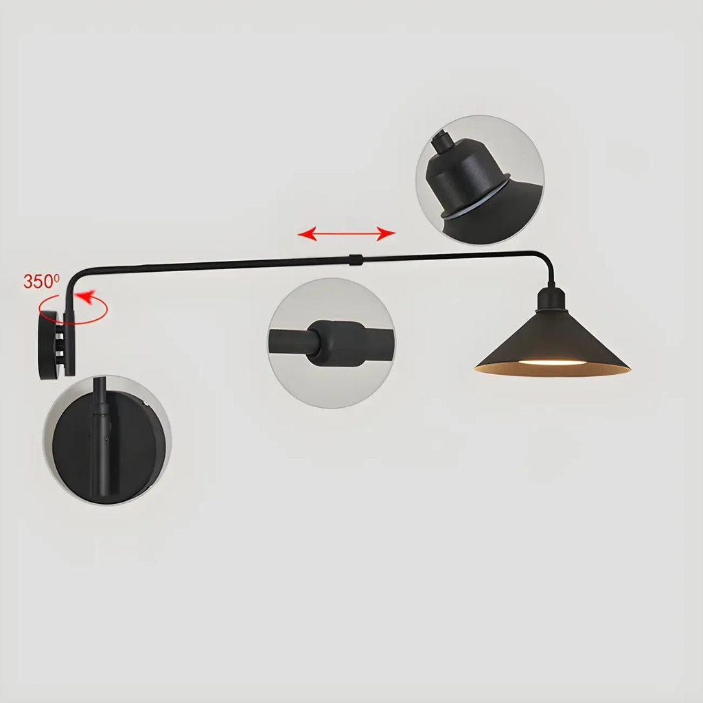Simple Black Metal Adjustable Swing Arm Wall Light
