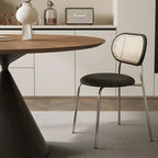 Brown Wood Round Dining Table with Black Metal Pedestal