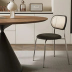 Brown Wood Round Dining Table with Black Metal Pedestal