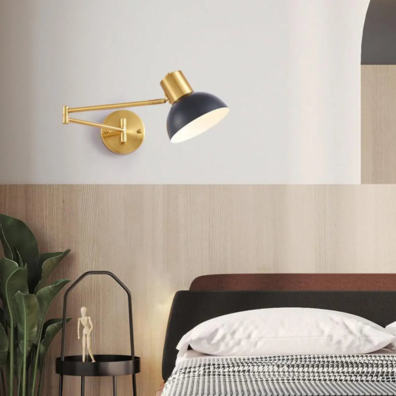 Modern Metal Hemisphere Shade Swing Arm Wall Light