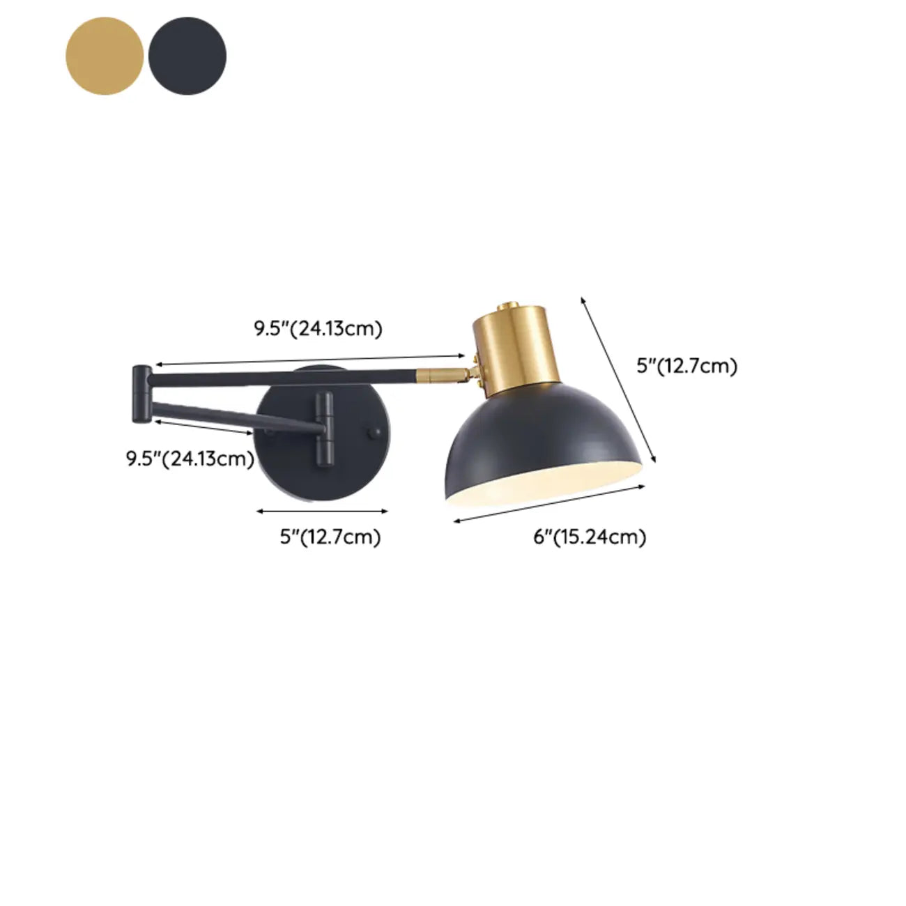 Modern Metal Hemisphere Shade Swing Arm Wall Light