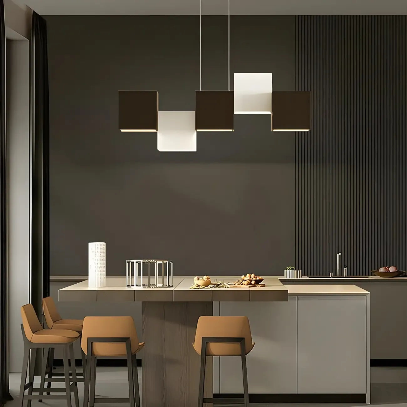 Modern Black Cube LED Island Light Dimmable for Kitchen