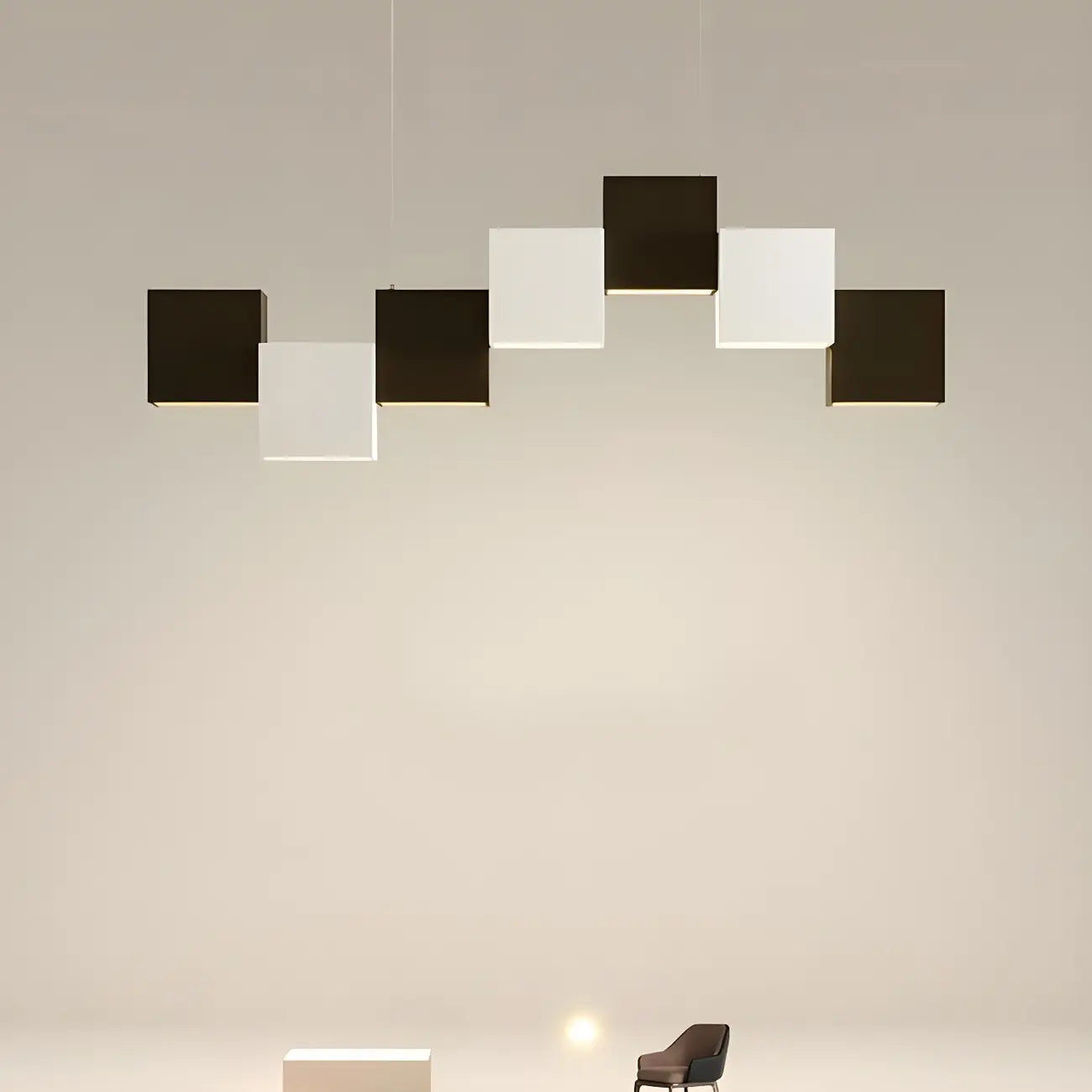 Modern Black Cube LED Island Light Dimmable for Kitchen