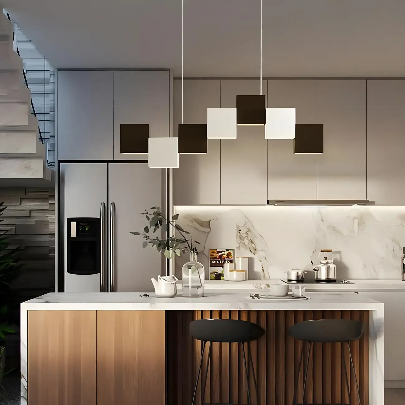 Modern Black Cube LED Island Light Dimmable for Kitchen