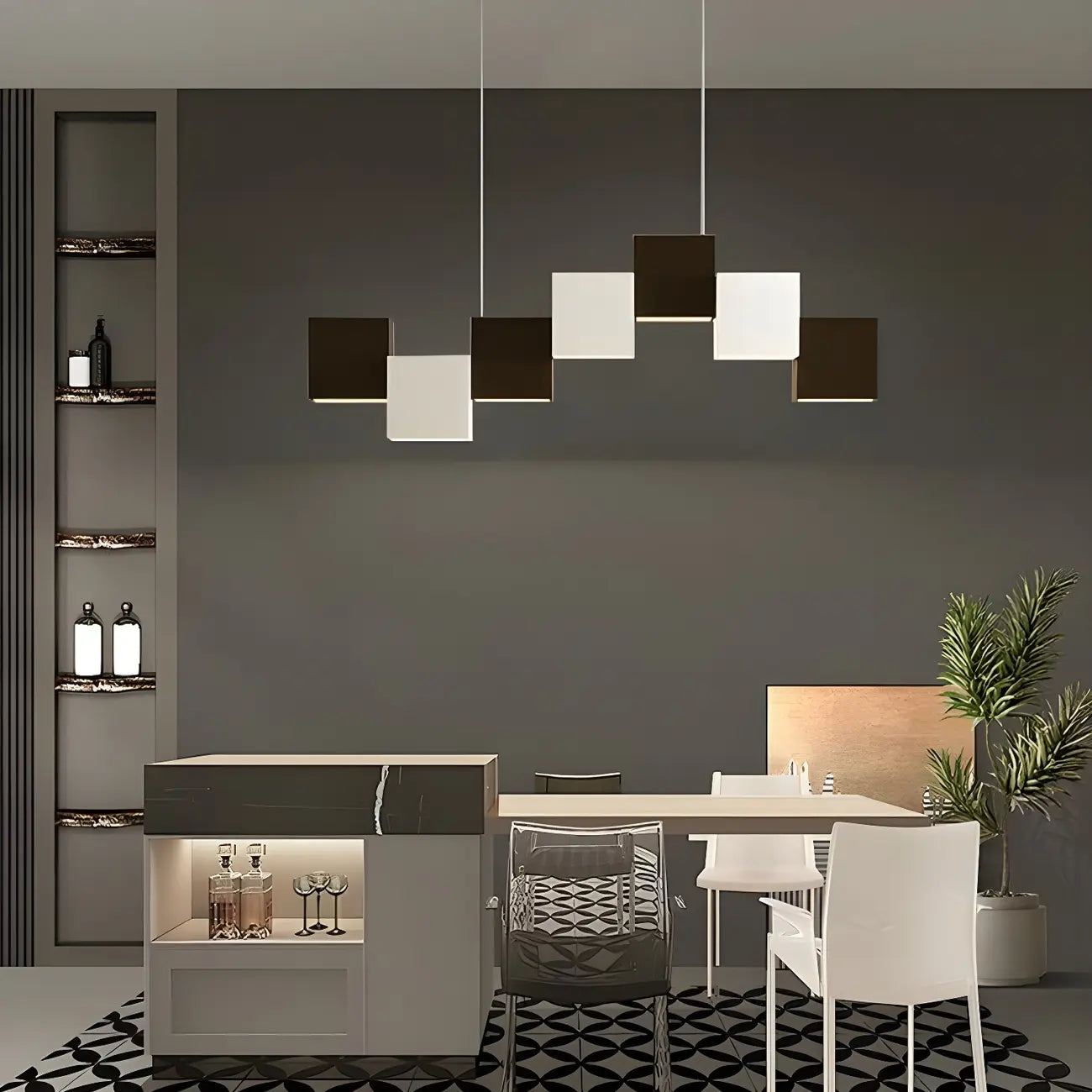 Modern Black Cube LED Island Light Dimmable for Kitchen