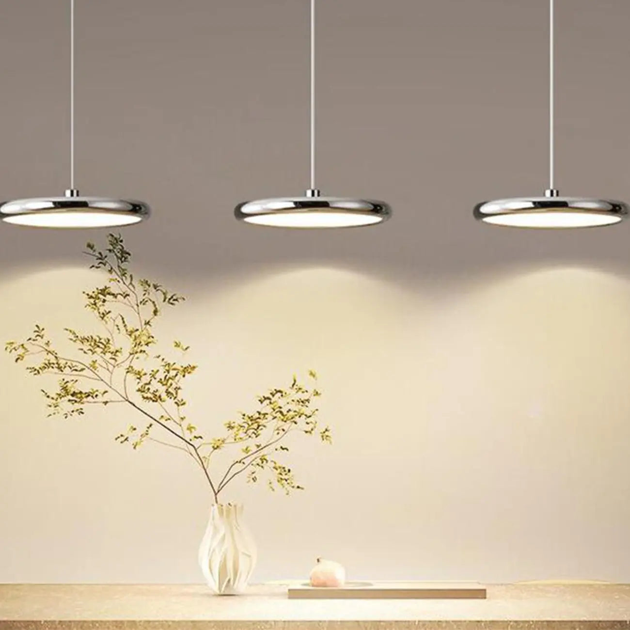 Modern Silver Island Pendant Light Dimmable LED for Kitchen