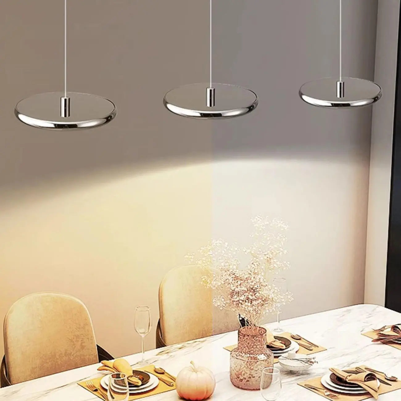 Modern Silver Island Pendant Light Dimmable LED for Kitchen