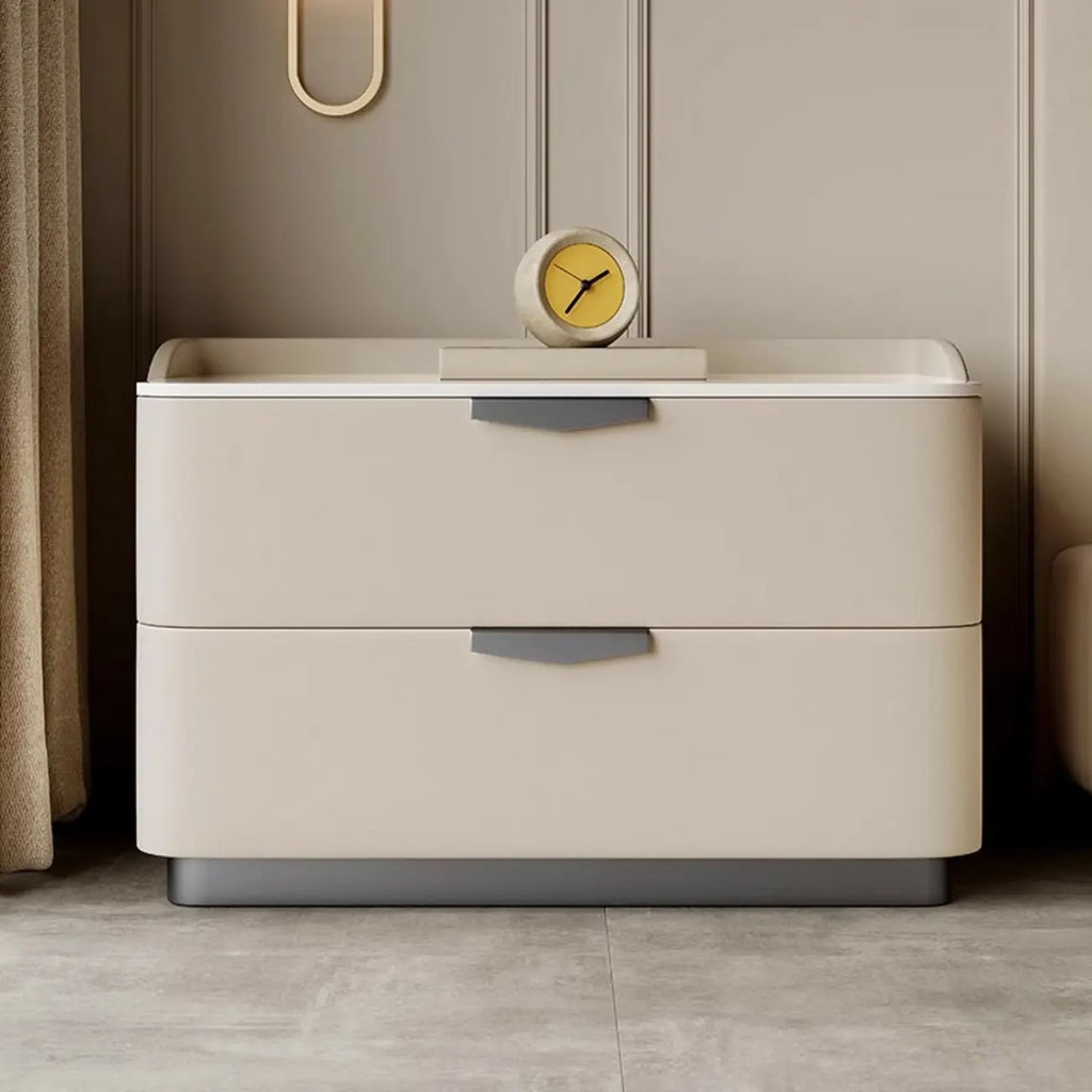 Modern Leather Stone Top Soft-Touch 2-Drawer Nightstand