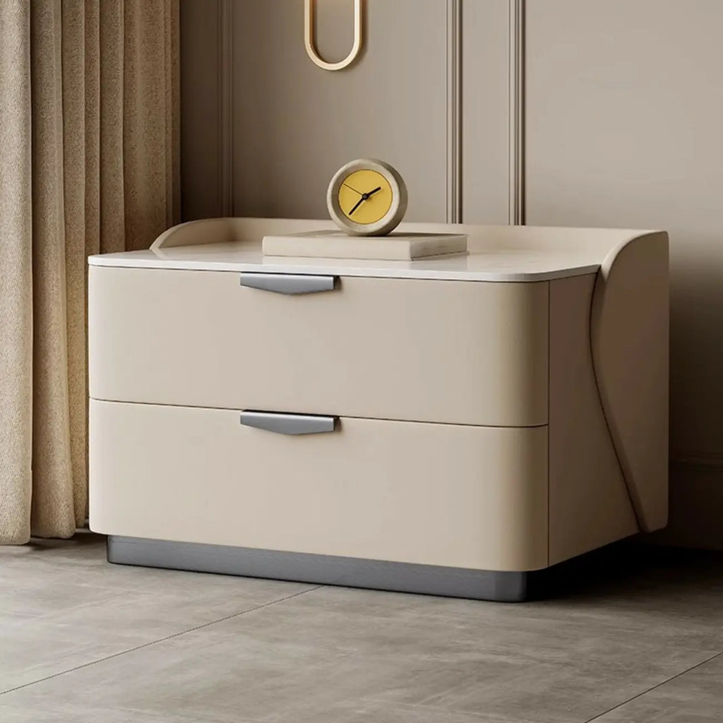 Modern Leather Stone Top Soft-Touch 2-Drawer Nightstand