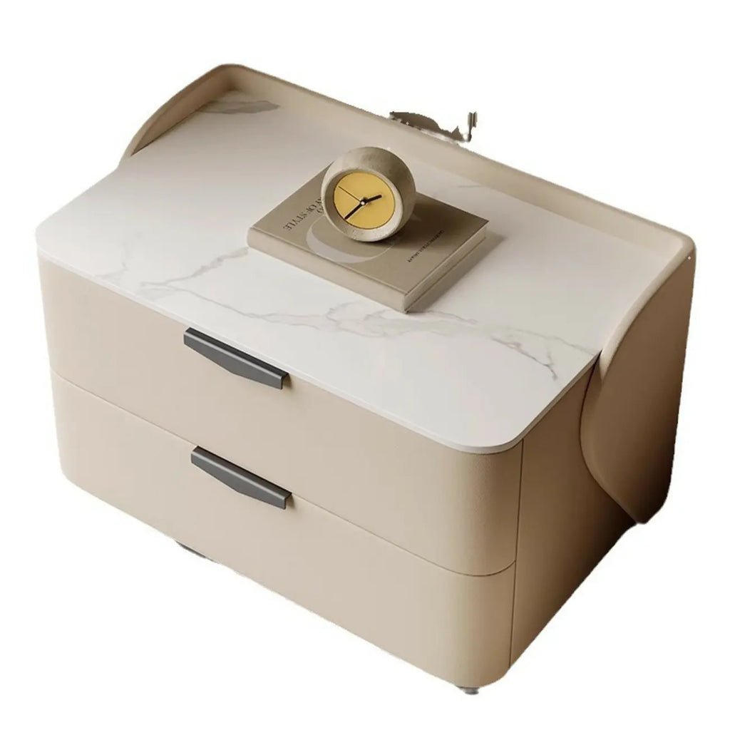 Modern Leather Stone Top Soft-Touch 2-Drawer Nightstand