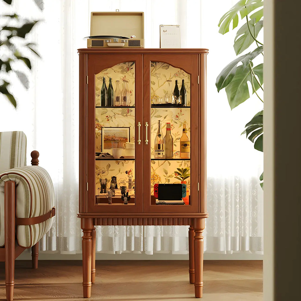 Retro Adjustable Cherry Wood Glass Doo Curio Cabinet