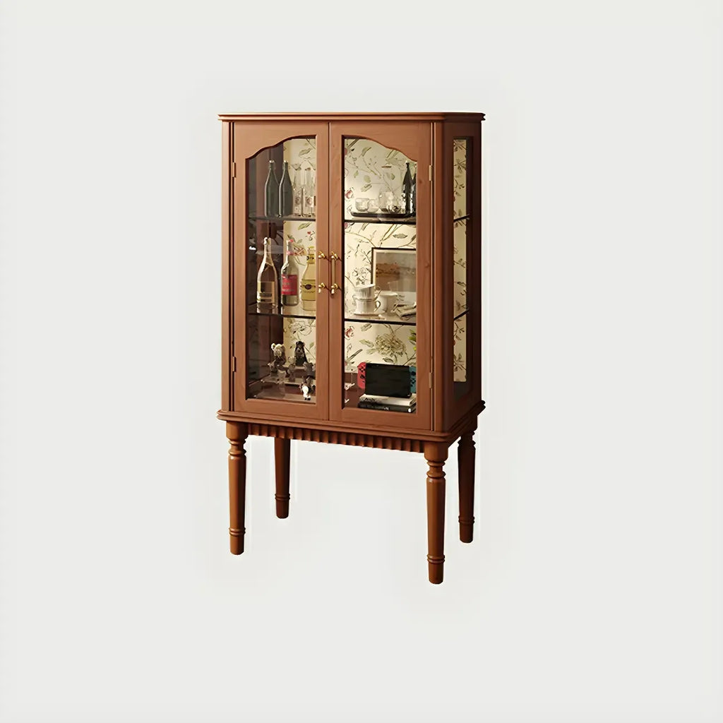 Retro Adjustable Cherry Wood Glass Doo Curio Cabinet